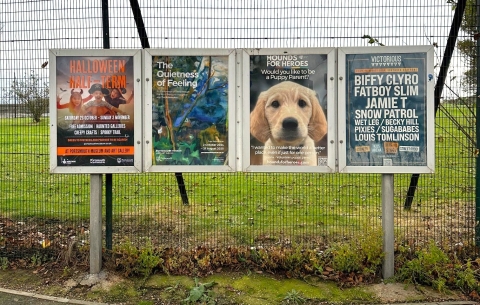 Photo of our puppy parent campaign poster in situ 